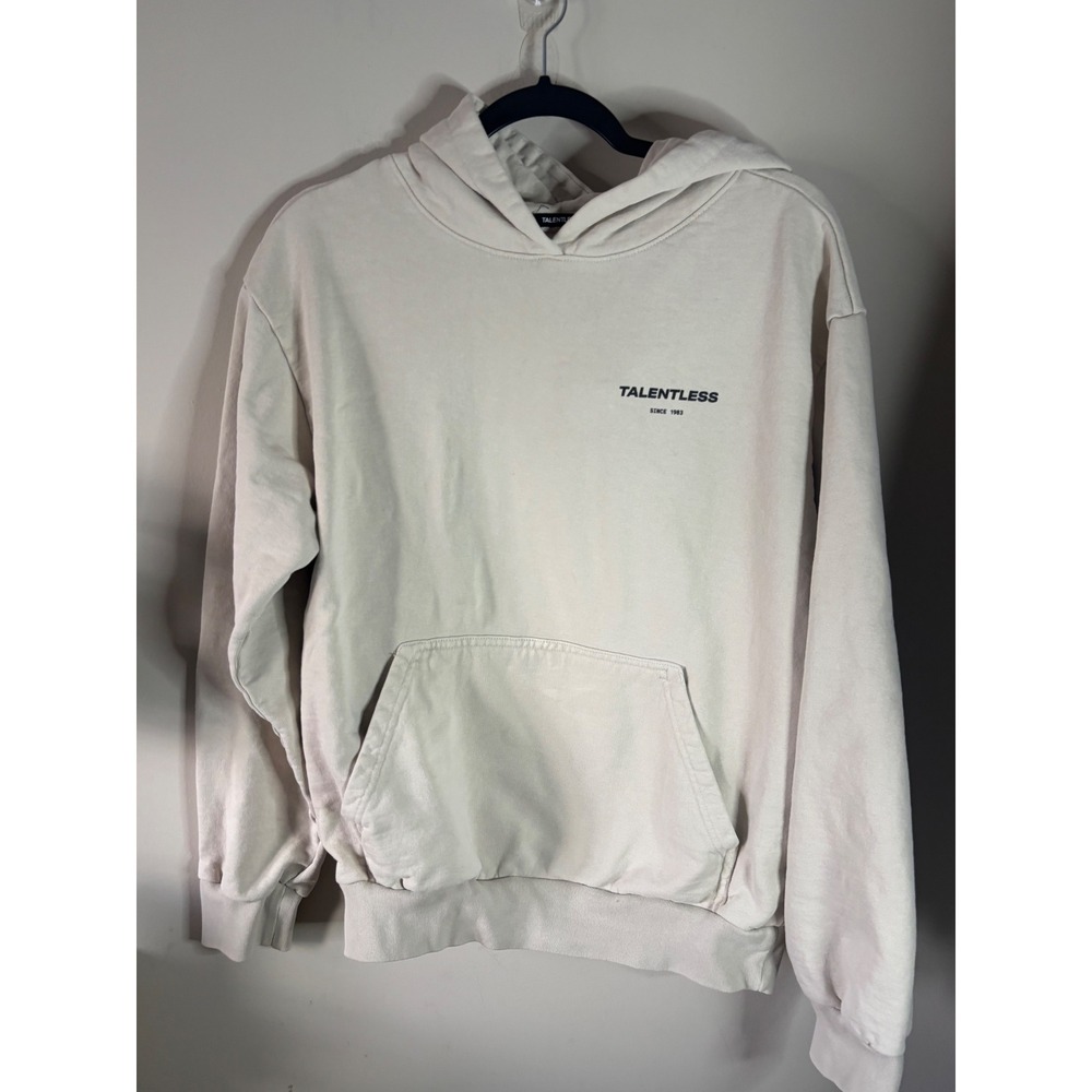 Talentless Mens Graphic‎ Logo Hoodie Bone Off-White Size Med Since 1983 Pullover